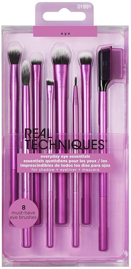 Real Techniques Eyeshadow Brush Set, Makeup with Gel Eyeliner, Flat Eye, and Eyelash Brushes, Pur... | Amazon (US)