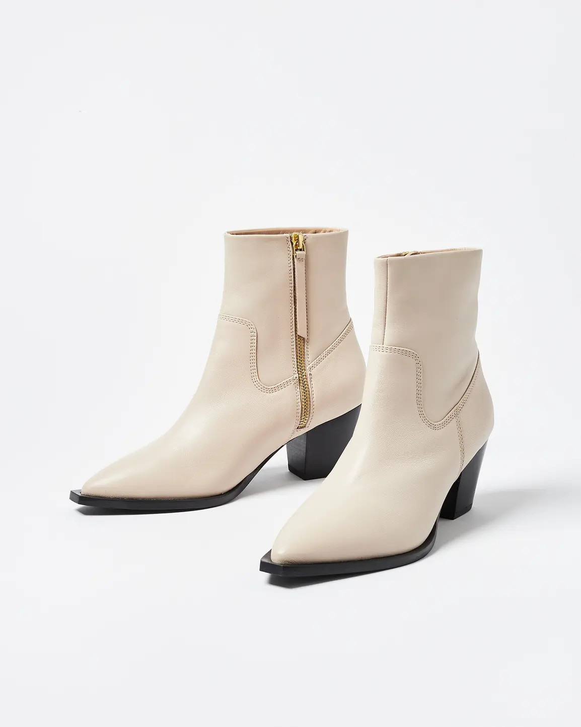 Western Off White Leather Heeled Boots | Oliver Bonas | Oliver Bonas (Global)