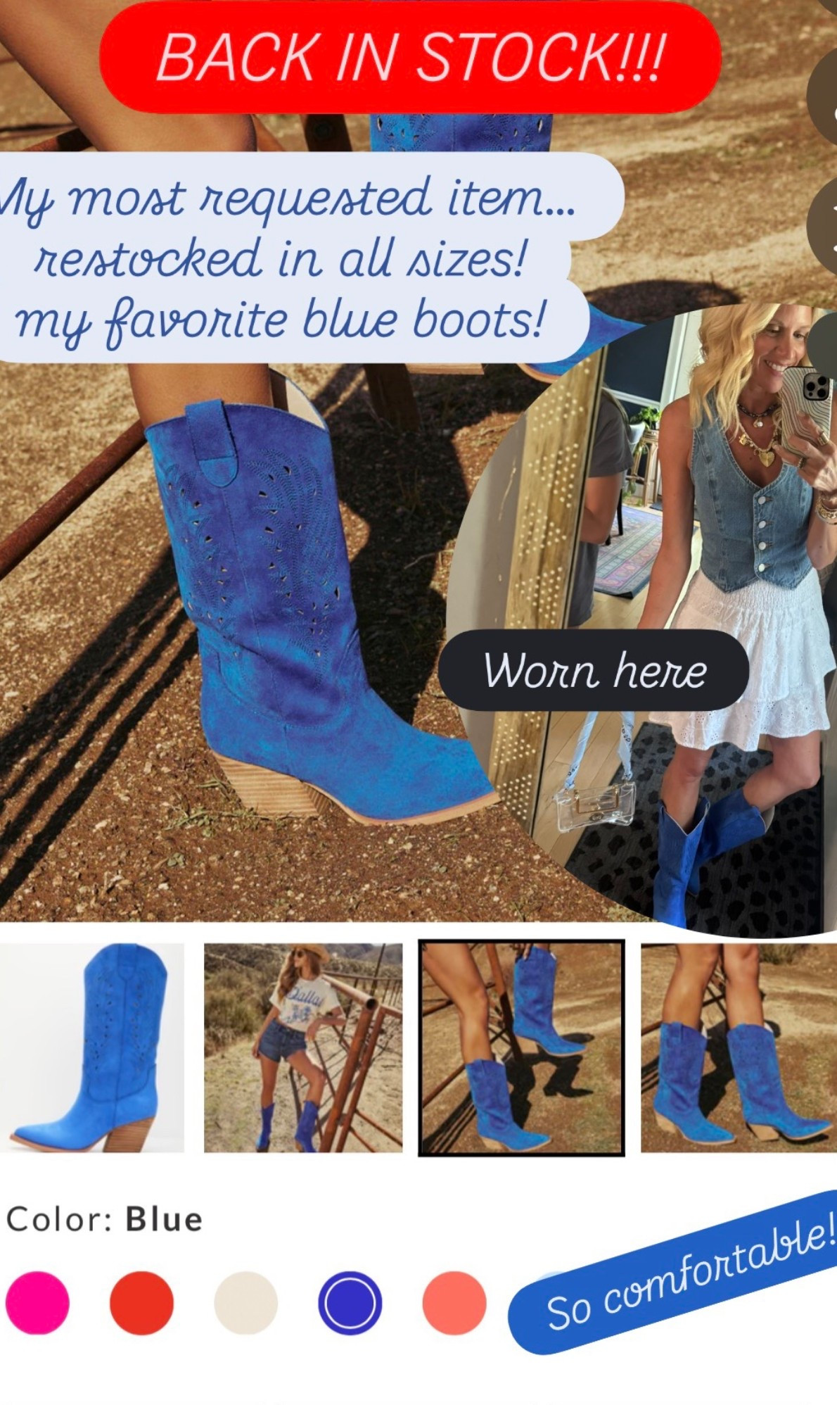 Blue western boots
40% off !!

#LTKFestival #LTKSaleAlert