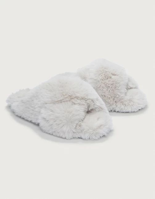 Faux Fur Cross Slider Slippers | The White Company (US & CA)