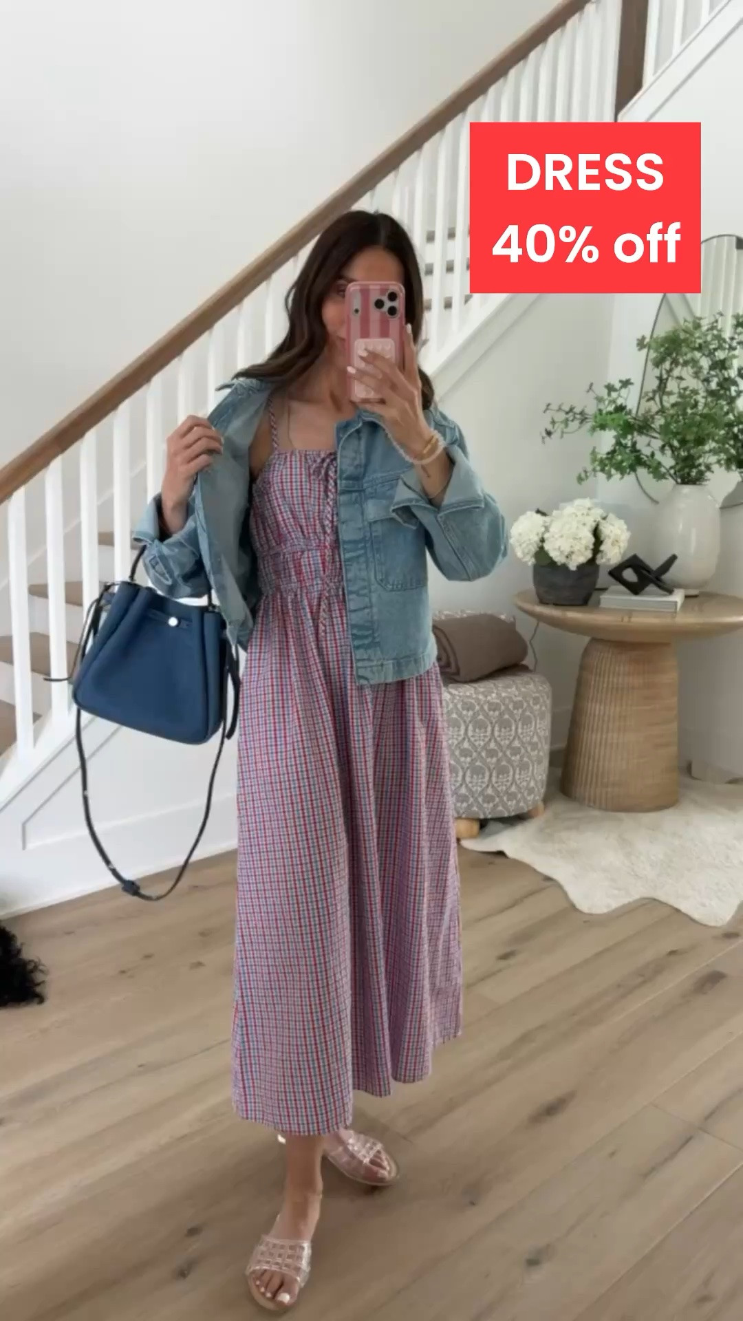 Maxi sundress on sale, 40% off. I'm wearing size XS in a dress and S in jacket.

4th of july dress, summer midi dress, denim jacket outfit, casual summer outfit, weekend brunch look, summer date outfit, gingham midi dress, casual chic, vacation style, effortless outfit, summer layering look

#LTKSaleAlert