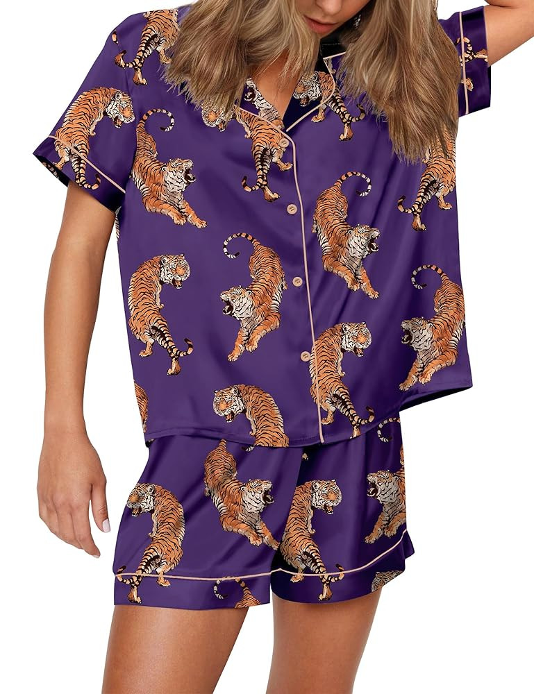 SHESHOW Funny Graphic Pajamas for Women Set Button Down Short Sleeve Top and Shorts Pjs Sets Slee... | Amazon (US)