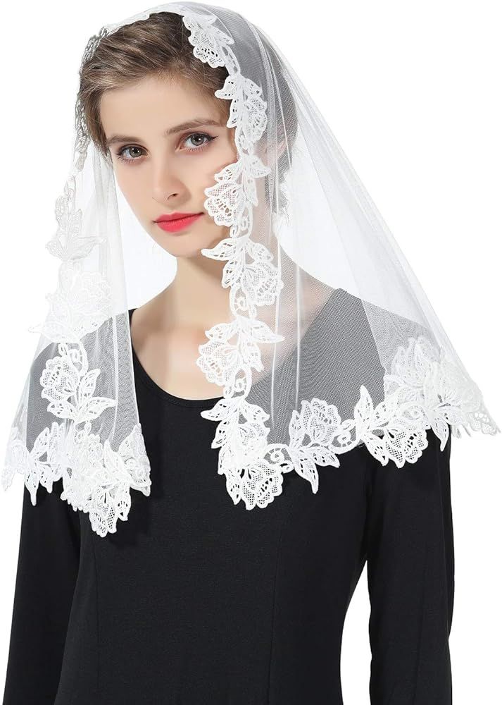 Latin Mass Lace Veil Catholic Chapel Mantilla Church Cathedral Communion Head Covering With Scall... | Amazon (US)