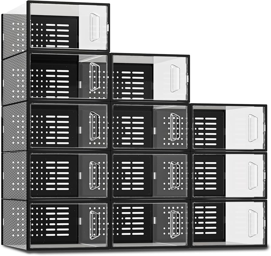 SEE SPRING Large 12 Pack New Stackable Shoe Storage Box, Clear Plastic Stackable Shoe Organizer f... | Amazon (US)