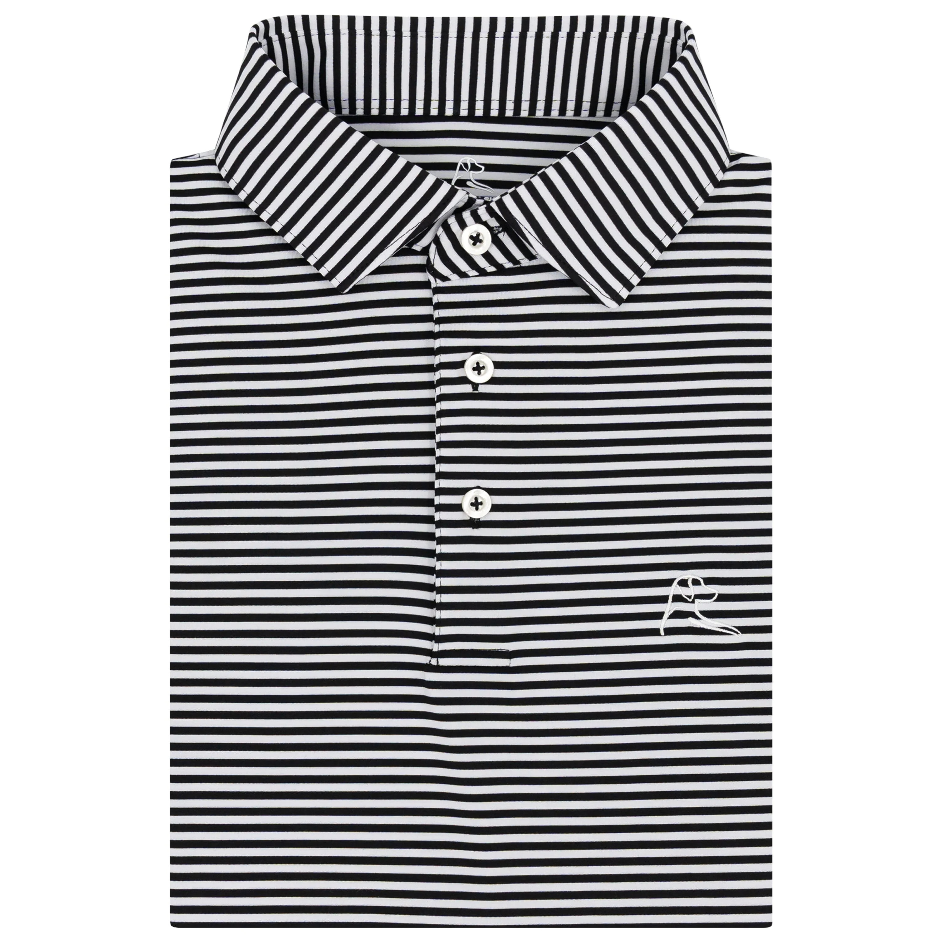 The Birdie Stripe Performance Polo - Midnight Black/White | Rhoback | RHOBACK