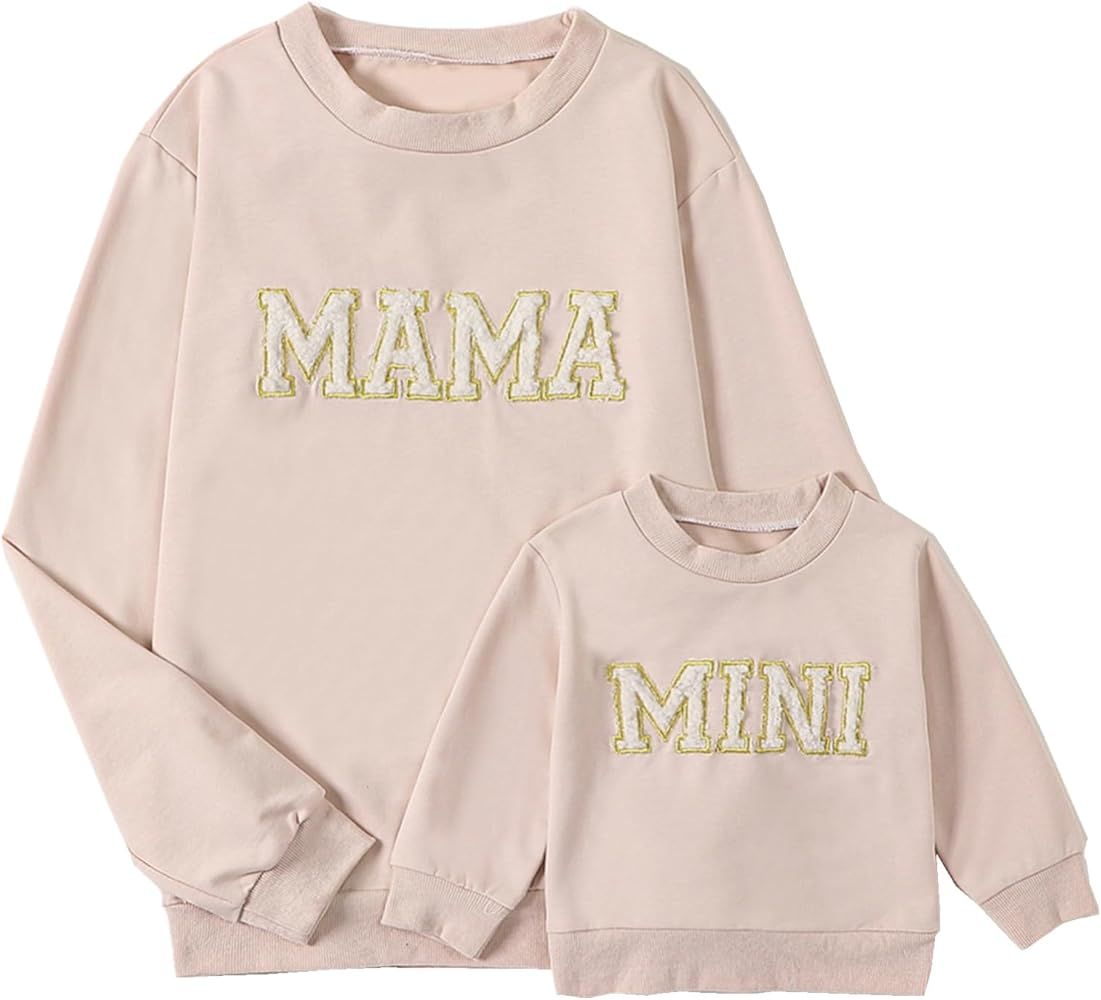 ZAXARRA ​Mommy and Me Matching Outfits Long Sleeve Crewneck Pullover Tops Mama Sweatshirt Mama ... | Amazon (US)