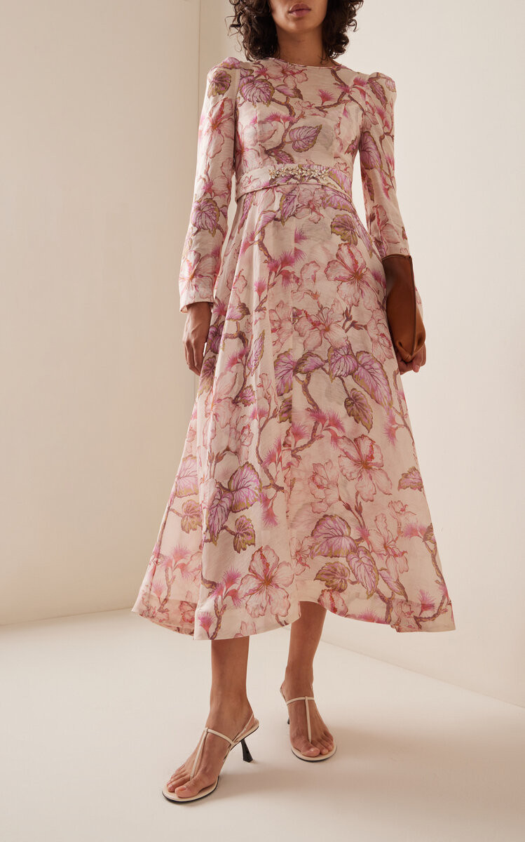 Matchmaker Floral Linen-Silk Midi Dress | Moda Operandi (Global)
