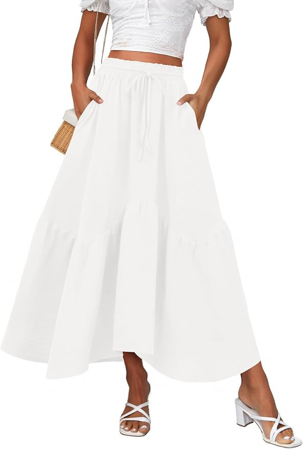 Zeagoo Long Skirts for Women High Waist A Line Skirt Casual Flowy Tiered Skirt with Pockets Summe... | Amazon (US)