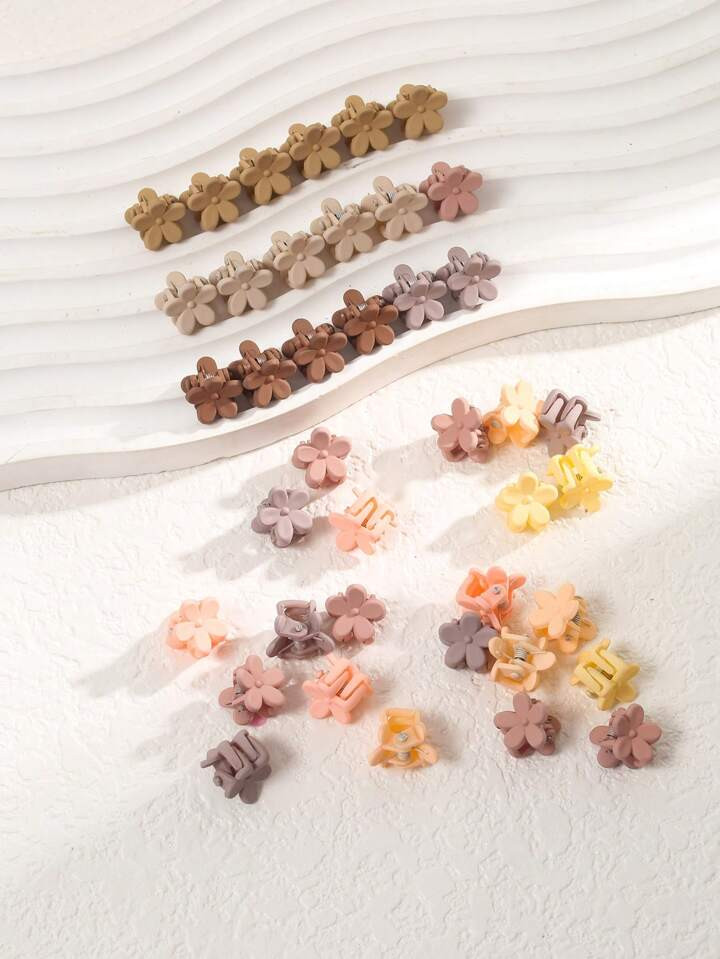 40pcs Baby Girls' Matte Finish & Cute Floral Design Hair Clips In Brown And Warm Colors, Suitable... | SHEIN