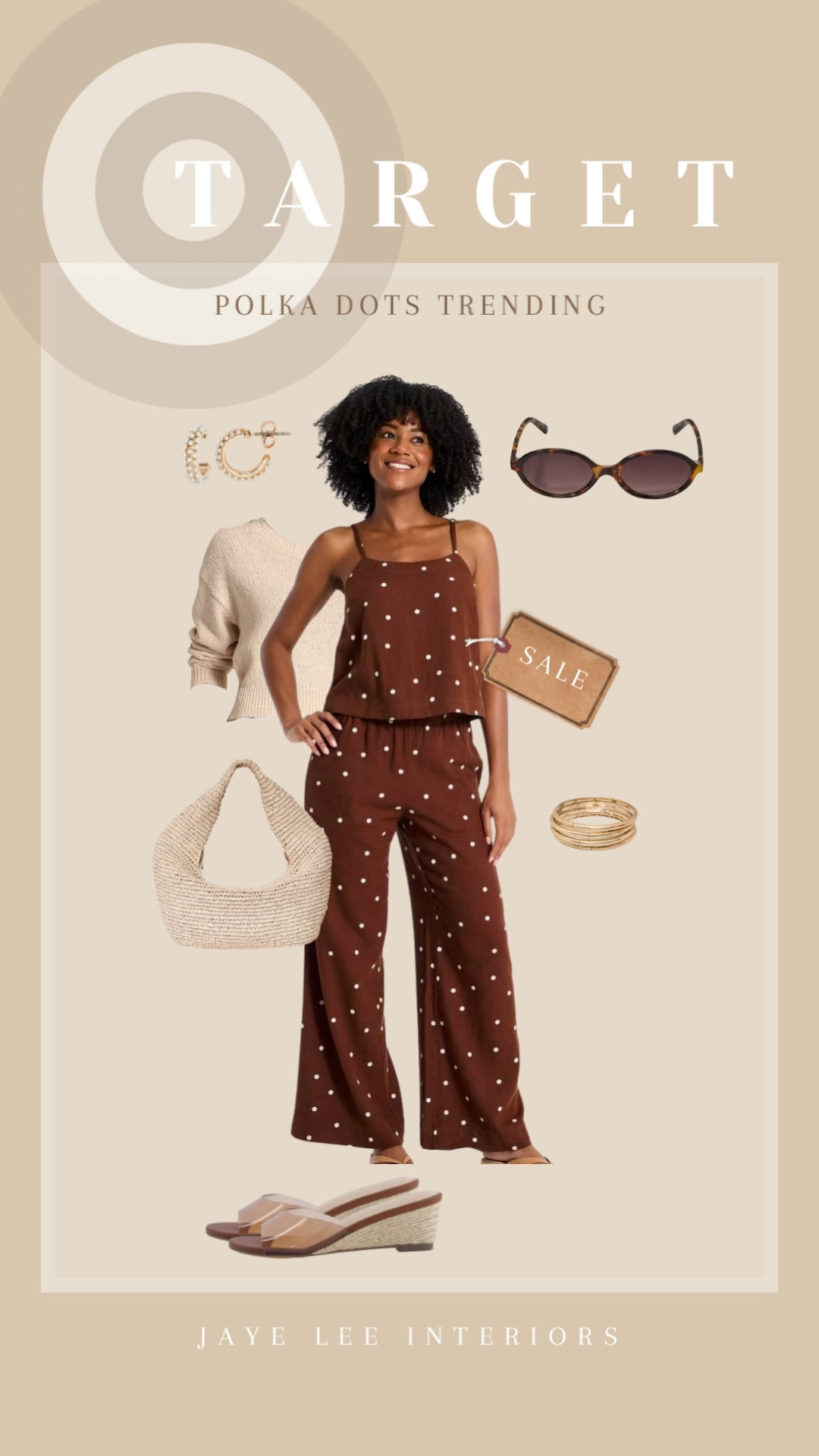 Just bought these pants, and they are giving all the "Pretty Woman" polka dot vibes! So cute and so comfortable! TTS. I love the pants with a solid cream or brown top, but the set (shown here) is pretty adorable too! -might have to grab the polka dot tank, as it's on sale now too! 
trending, summer outfits, vacation outfit ideas, brunch outfit, date night outfit, size inclusive, plus size fashion, fashion over 40, jelly shoes, jelly wedges, summer bags #jleeinteriors 

 #LTKgrwm #LTKSaleAlert #LTKMidsize