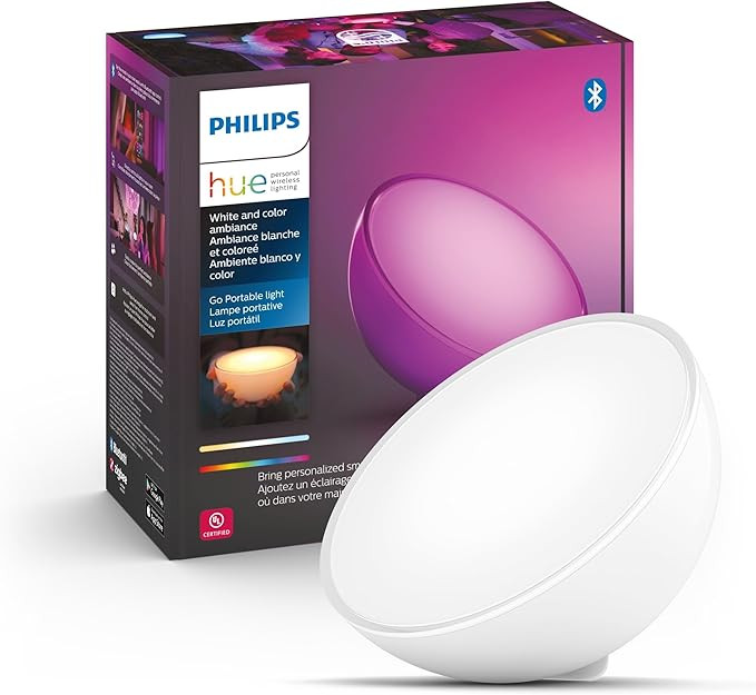 Philips Hue Go Smart Portable Dimmable Table Lamp, White - White and Color Ambiance LED Color-Cha... | Amazon (US)