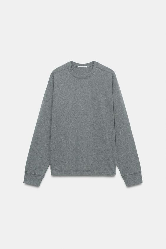 Zara - Round Neck Sweatshirt - Grey Marl - M - Woman | Zara UK