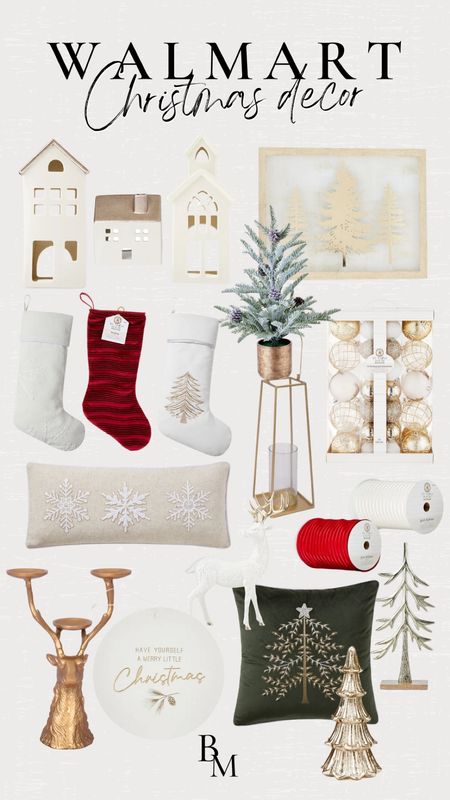 Walmart Christmas decor, holiday decorations at Walmart, walmart holiday time, walmart finds 2023, Christmas white and gold decorations, stockings, gold reindeer

#LTKHoliday #LTKhome #LTKSeasonal