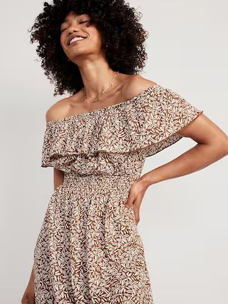 Waist-Defined Printed Off-The-Shoulder Maxi Dress for Women | Old Navy (US)