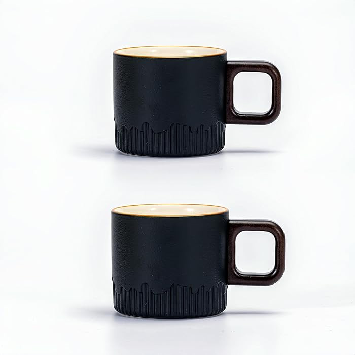 Espresso Cups Set of 2, 2 oz Ceramic Espresso Cups, Demitasse Cups for Tea or Coffee (Black) | Amazon (US)