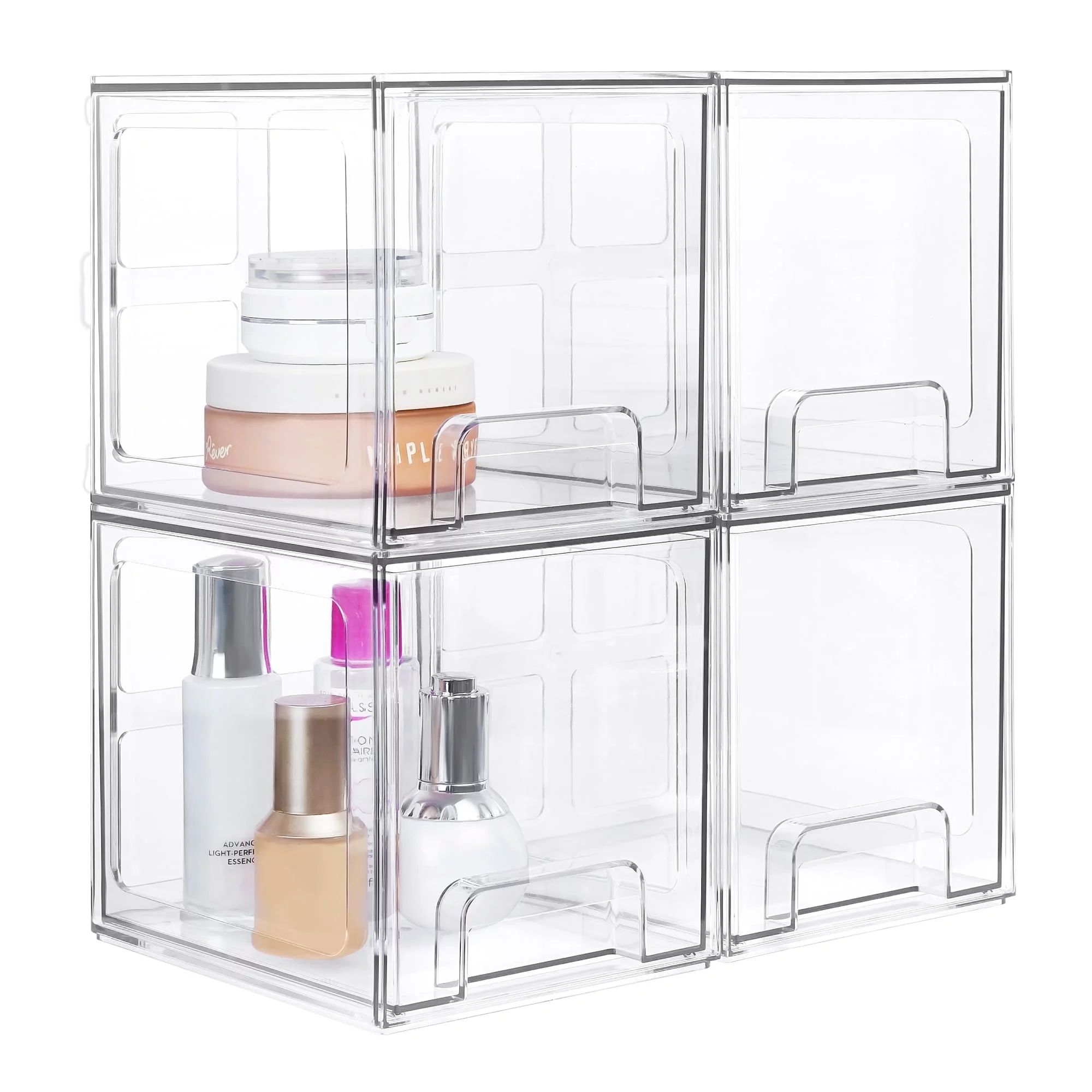 TALL Stackable Makeup Storage Drawers, Vtopmart 4 Pack Acrylic Bathroom Organizers, Clear Plastic... | Walmart (US)