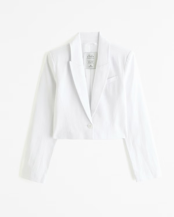Women's Premium Linen Cropped Blazer | Women's Clearance | Abercrombie.com | Abercrombie & Fitch (US)