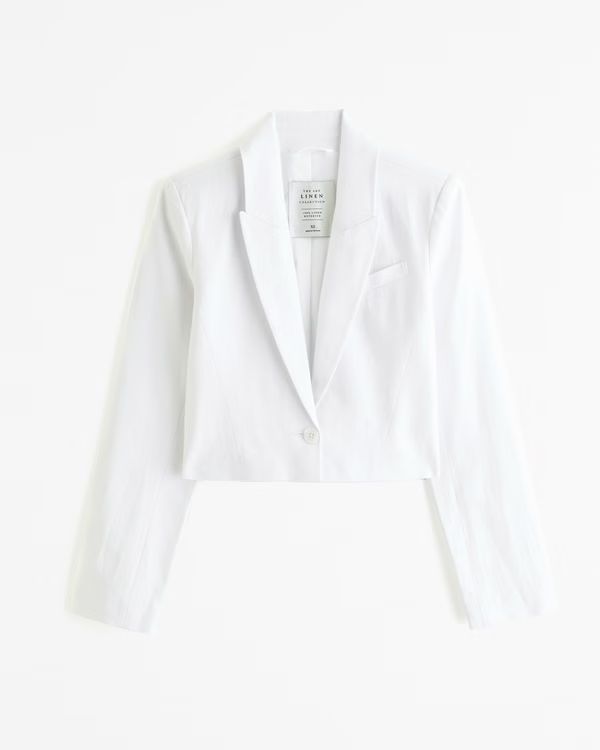 Women's Premium Linen Cropped Blazer | Women's Coats & Jackets | Abercrombie.com | Abercrombie & Fitch (US)
