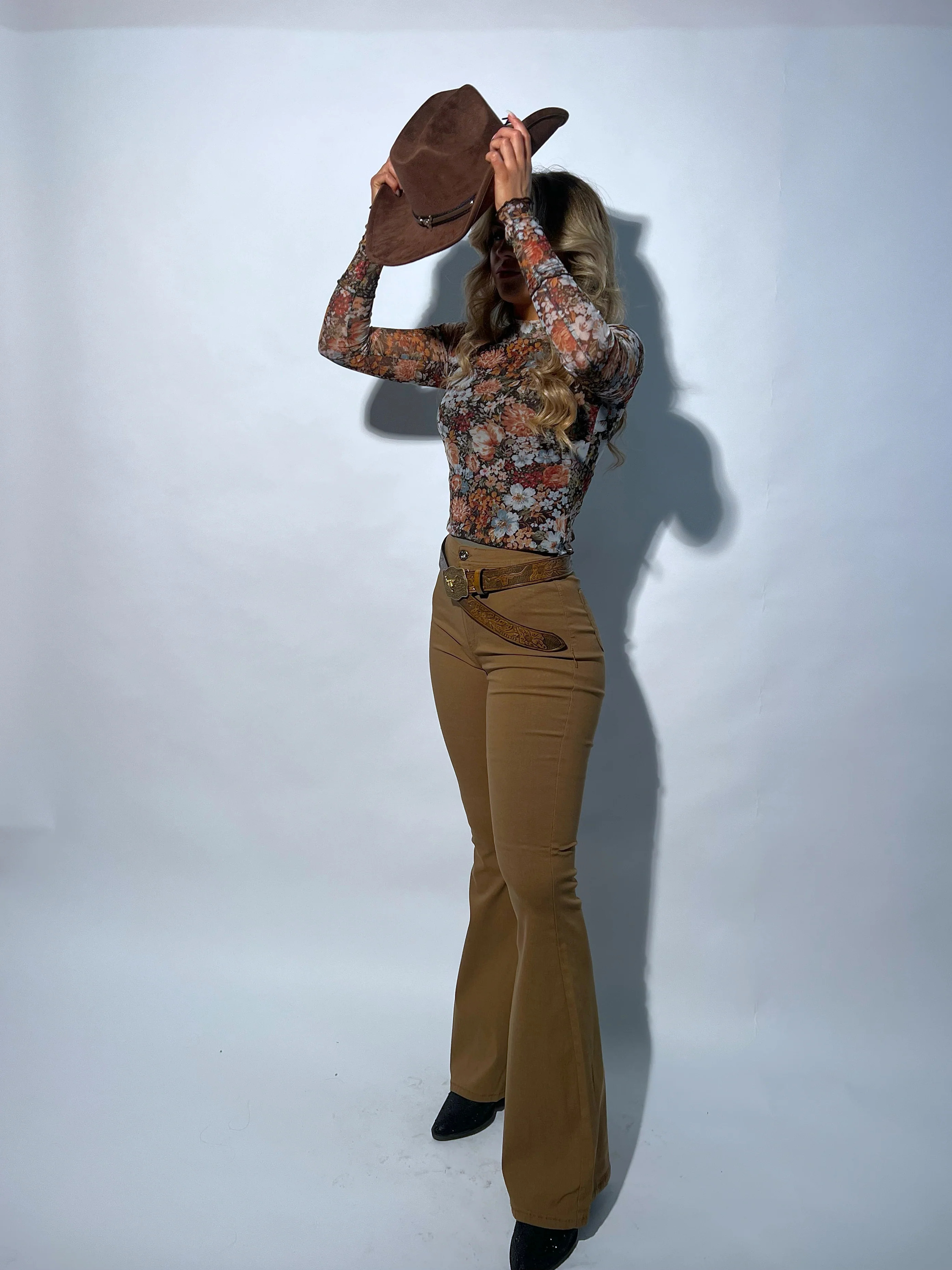 Fiona High Waisted Bell Bottom Flare Jeans - Mocha | Willow Boutique