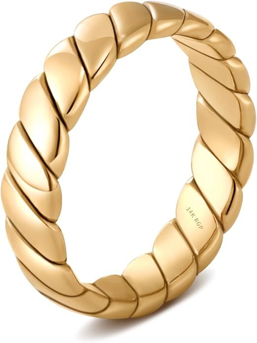 4mm Twisted Stacking Bands Ring for Women and Girl 14K Gold Plated Statement Ring Non Tarnish Fla... | Amazon (US)