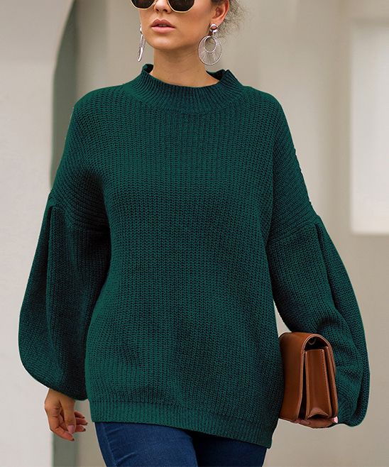 Maison Mascallier Women's Pullover Sweaters Green - Green Balloon-Sleeve Sweater - Women | Zulily