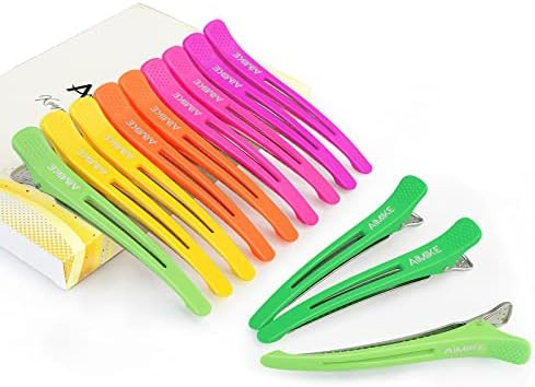 Neon Hair Clips, AIMIKE 12 Pcs Salon Hair Clips for Styling Sectioning, Duck Billed Hair Roller C... | Amazon (US)