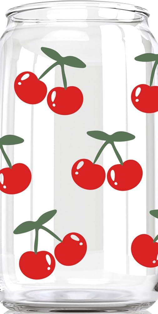 Toasted Tales Cute Cherries Can Glass for Women or Men- Pretty Decorations Iced-coffee Cup, Cute ... | Amazon (US)