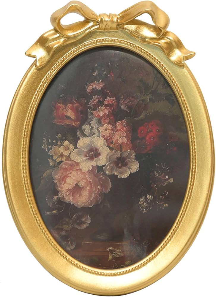 5x7 Vintage Picture Frame, Oval Bow Antique Photo Frame with Glass Front, Fancy Ornate Small Gold... | Amazon (US)