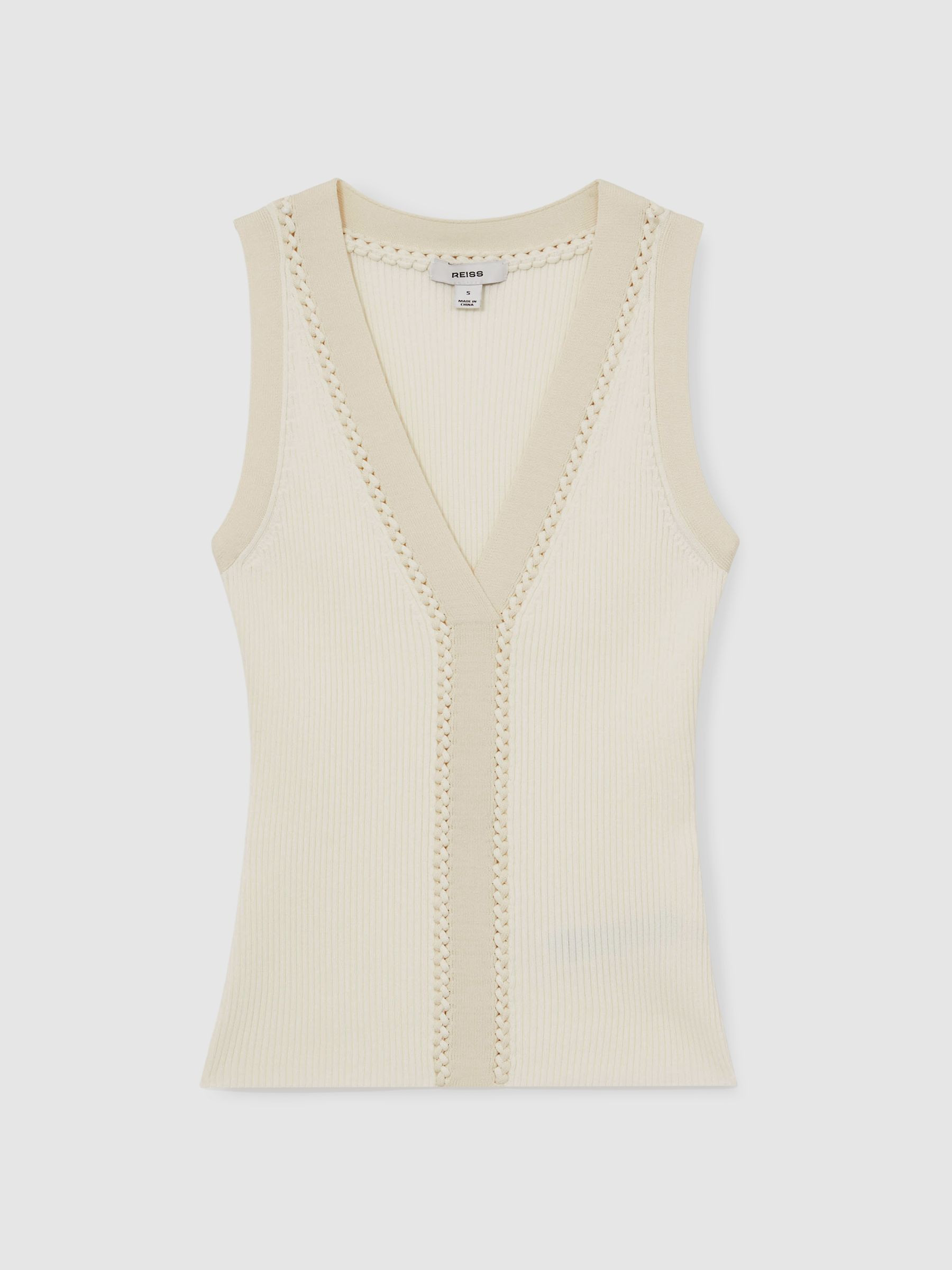 Reiss Craft-Stitch Rib-Knit Vest in Ivory/Ecru - REISS | Reiss UK