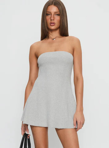 Dalilah Strapless Rib Knit Mini Dress Grey | Princess Polly US