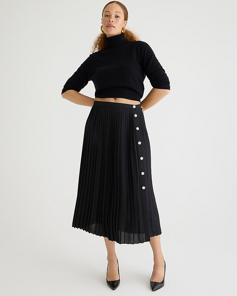 Pleated midi skirt with jewel buttons | J. Crew US