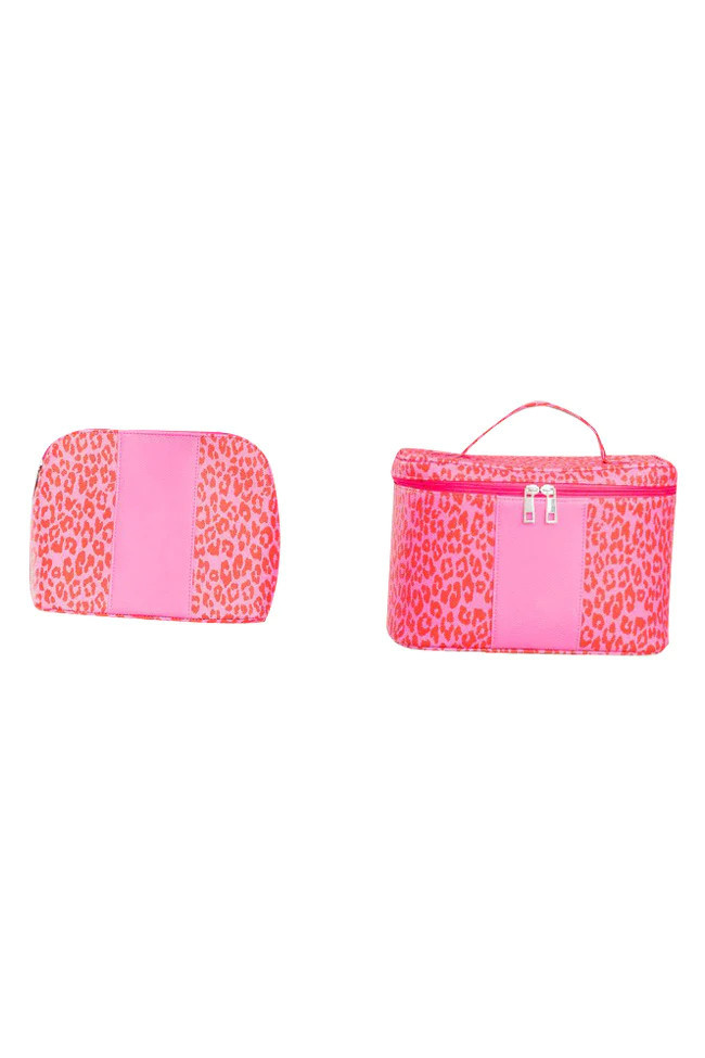 Rare Love Red And Pink Leopard Print Makeup Bag Set | Pink Lily