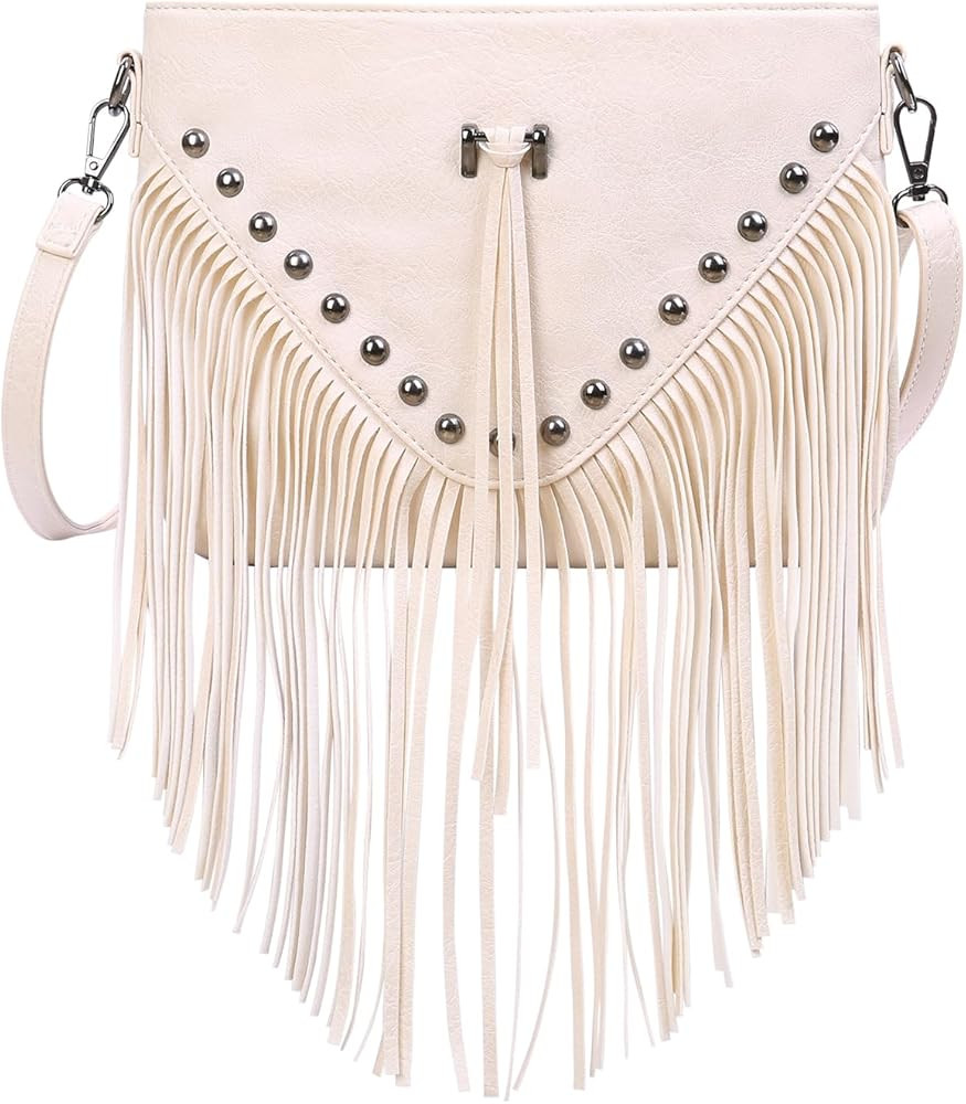 HDE Women's PU Leather Hobo Fringe Crossbody Tassel Purse Vintage Small Handbag | Amazon (US)