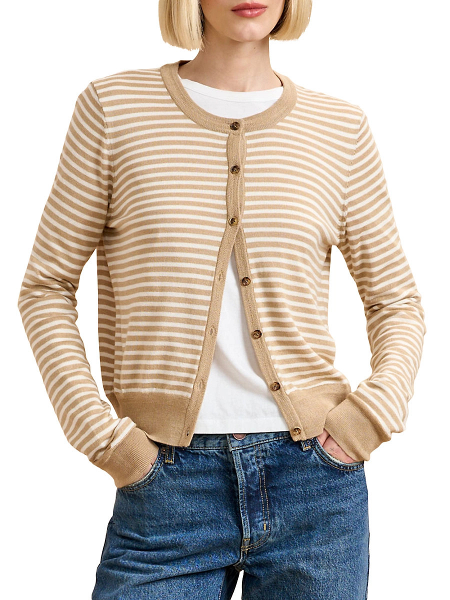 Women's Striped Ben Cardigan - Camel Cream - Size XS | Saks Fifth Avenue