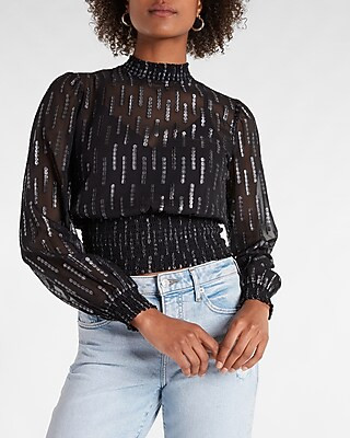 Metallic Print Smocked Waist Top | Express