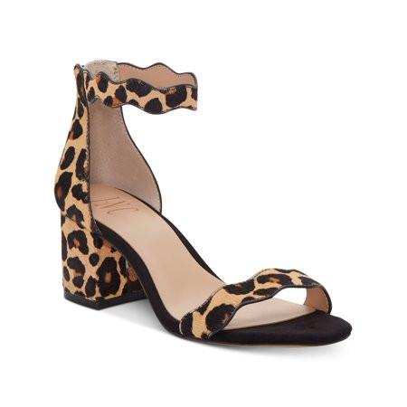 INC Womens Brown Leopard Print Calf Hair Upper Padded Scalloped Ankle Strap Hadwin Round Toe Block H | Walmart (US)