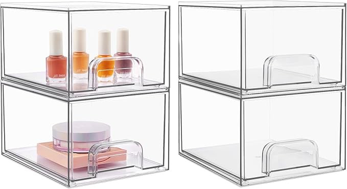 Vtopmart 4 Pack Clear Stackable Storage Drawers, 4.4'' Tall Acrylic Bathroom Makeup Organizer,Pla... | Amazon (US)
