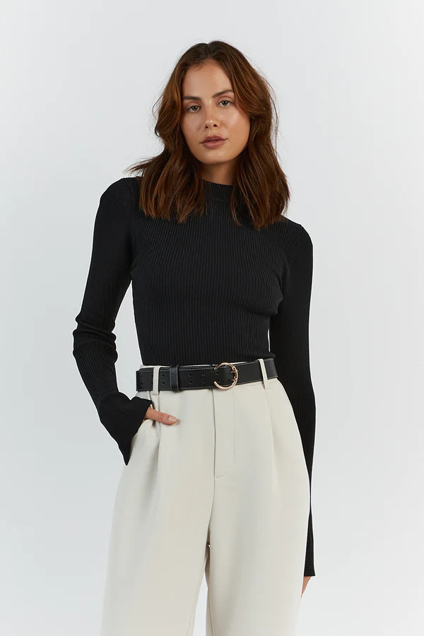 DONNA BLACK SLEEVED KNIT TOP | DISSH