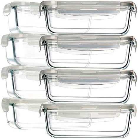 Amazon.com: 8 Pack Glass Food Storage Containers, BAYCO Glass Meal Prep Containers, Airtight Glas... | Amazon (US)