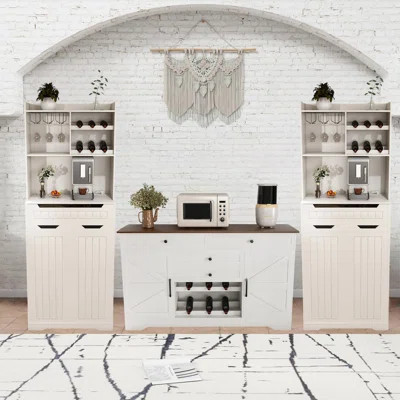 3 Piece Bar Cabinet Set 70"Tall Bar Cabinet With 2 Drawers & Barn Doors And54" W Tall Bar Sideboard With 4 Drawers & 2 Cabinets | Wayfair North America