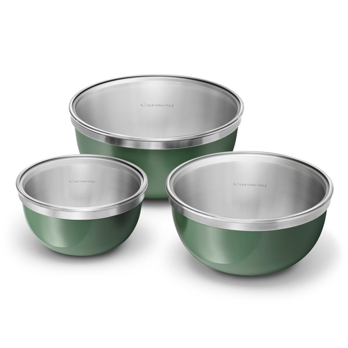 6 Piece Mixing Bowl Set In Sage | With Durable Glass Lids | Non-Toxic, Stackable Design | Caraway | Caraway