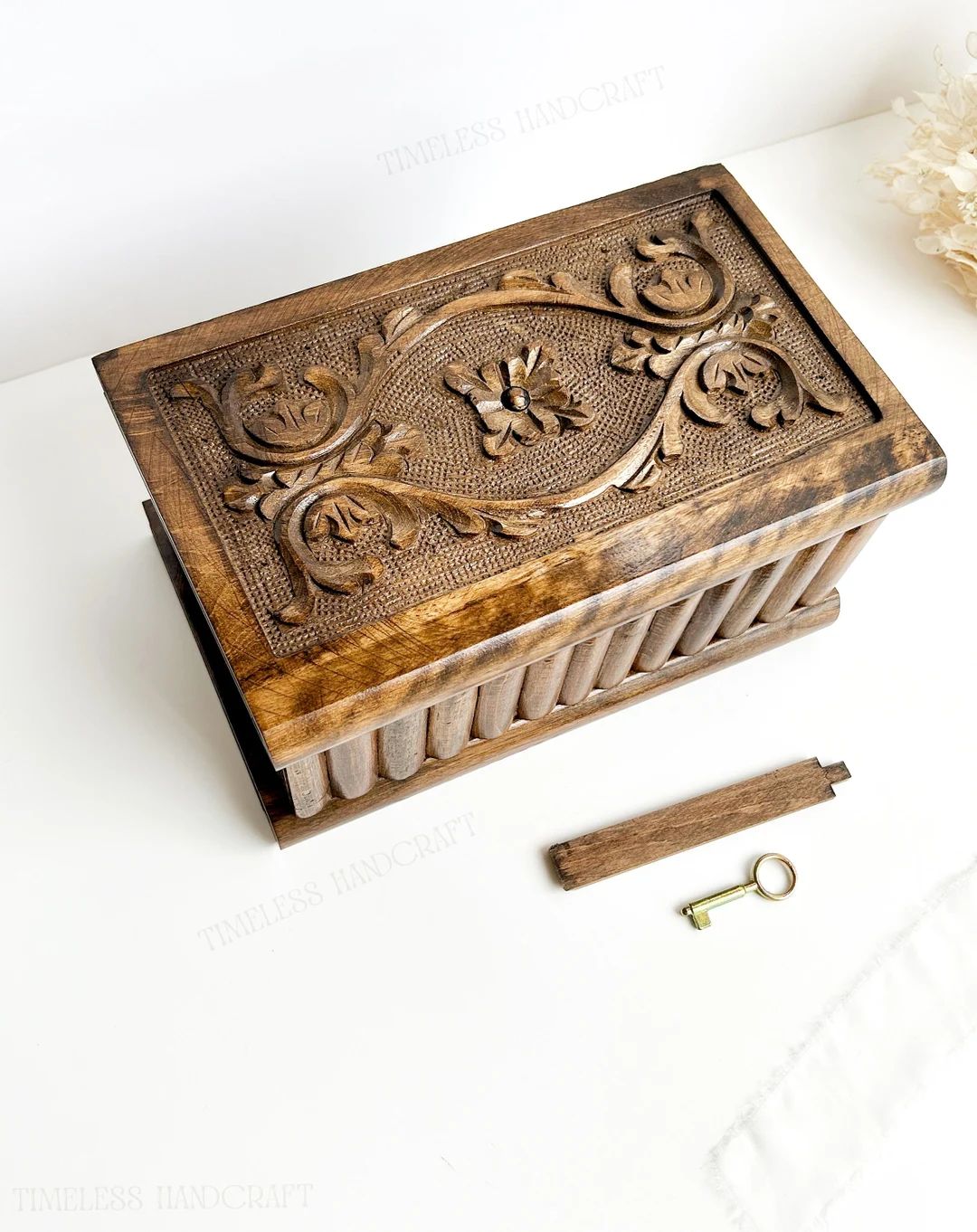 Large Wooden Carved Locked Treasure Chest, Secret Vintage Jewelry Box, Handmade Memory Box, Secre... | Etsy (US)