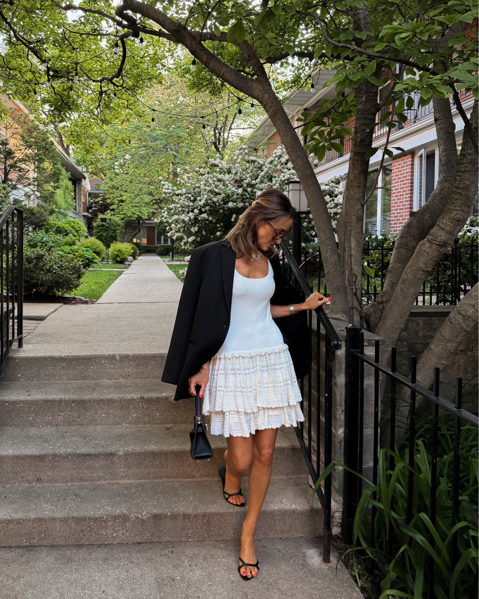 The little knit dress got a city-girl upgrade 🖤✨ Comment DINNER and I’ll send you all the links 

An easy summer dinner outfit formula that always wok ↓
• little white dress
• oversized blazer
• mini bag
• kitten heels

#LTKootd #LTKgrwm #LTKOver40