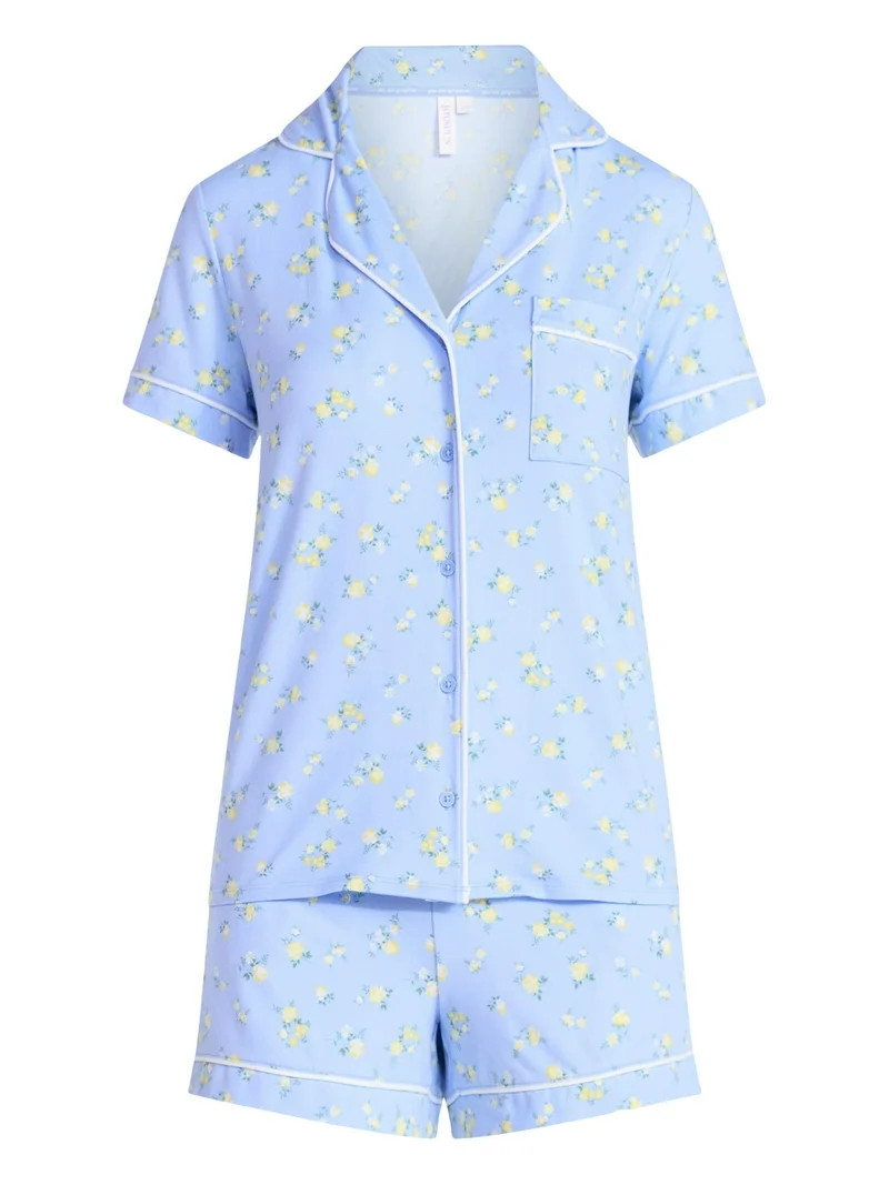 Joyspun Women’s Dreamy Soft Collection Bridal Short Sleeve Knit Notch Collar Top and Shorts Paj... | Walmart (US)