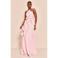 Blush Pleated Frill Halterneck Maxi Dress | PrettyLittleThing UK