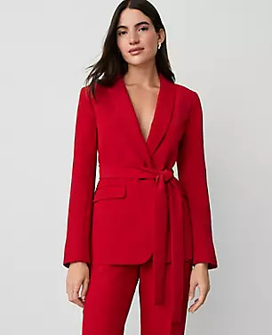 The Petite Belted Shawl-Collar Blazer in Fluid Crepe | Ann Taylor (US)
