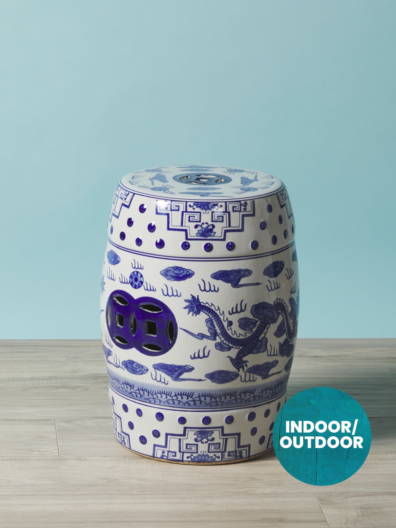 18in Indoor Outdoor Ceramic Dragon Print Stool | HomeGoods
