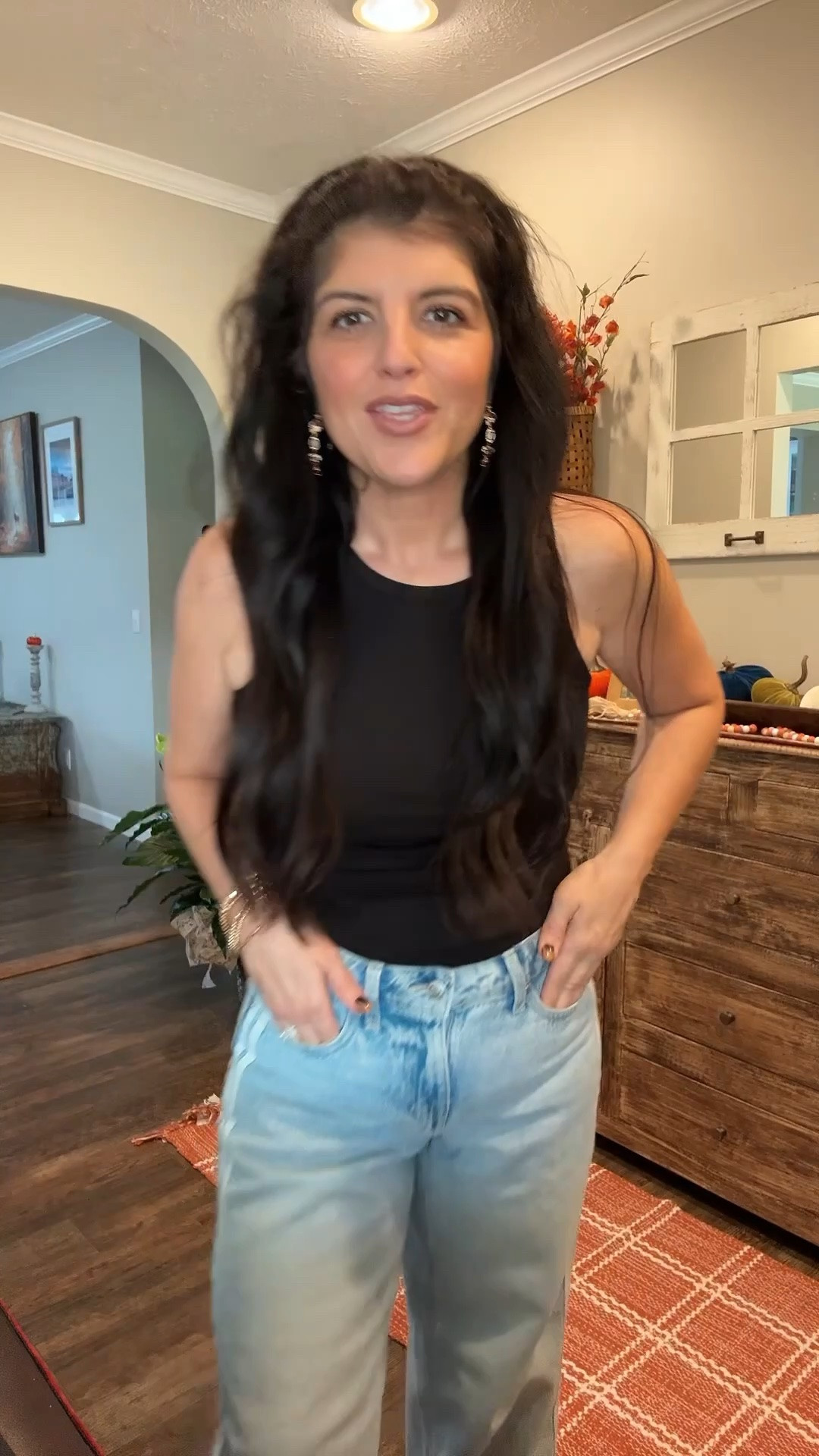 5’3”
140 #
size 4 jeans (normally size 6) 
size M top

$15 jeans + Bottega vibes?! 👀 Walmart is killing it lately.

#LTKgrwm #LTKootd #LTKmomlife