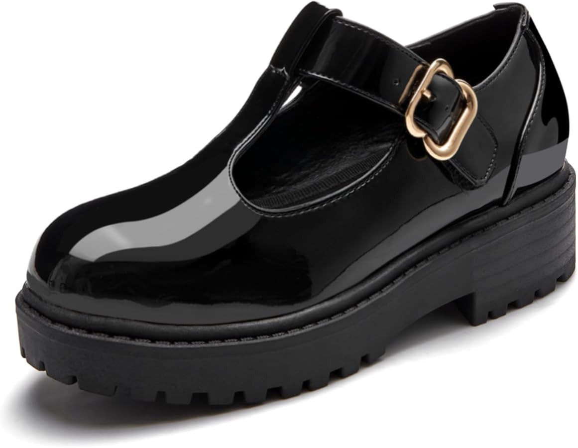 Coutgo Girls Mary Jane Dress Shoes Platform Loafers School Uniform Chunky Heel Closed Toe T-Strap... | Amazon (US)