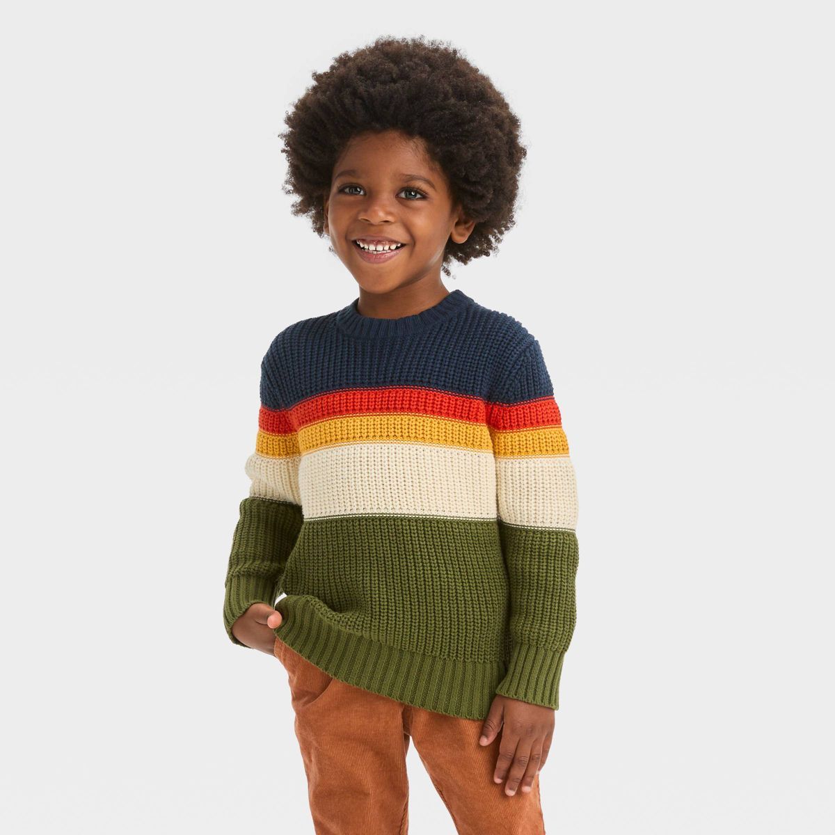 Toddler Boys' Colorblock Sweater - Cat & Jack™ Olive Green/Navy Blue/Orange | Target